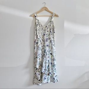 White floral print spring/summer dress with asymmetrical midi ruffled hem